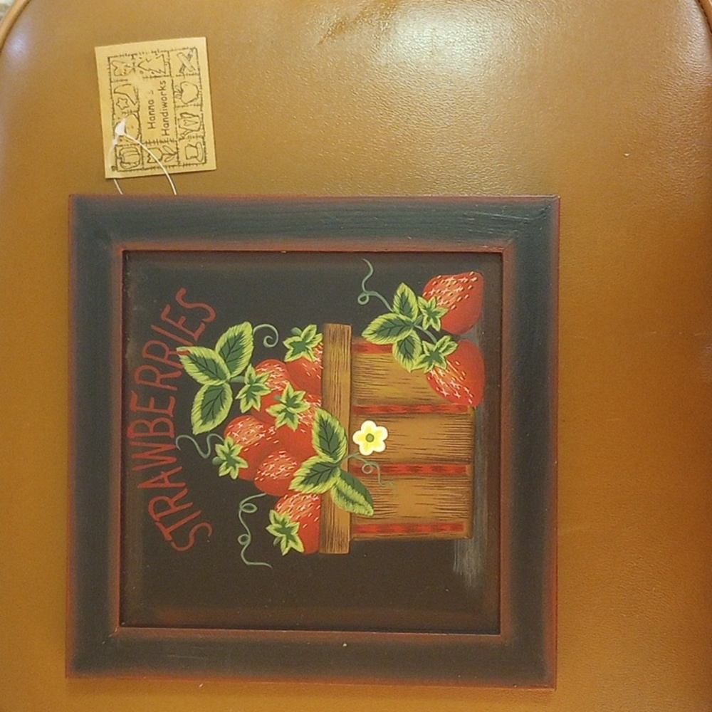 Hanna's Handiworks Painted Strawberry Decor w/ Tag. Black Red Green White Yellow